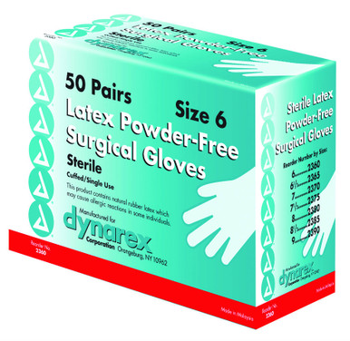 XXX-Dynarex Surgeons Sterile Glove, Powder-Free, Latex, Size 6, 4 Boxes of 50 pairs