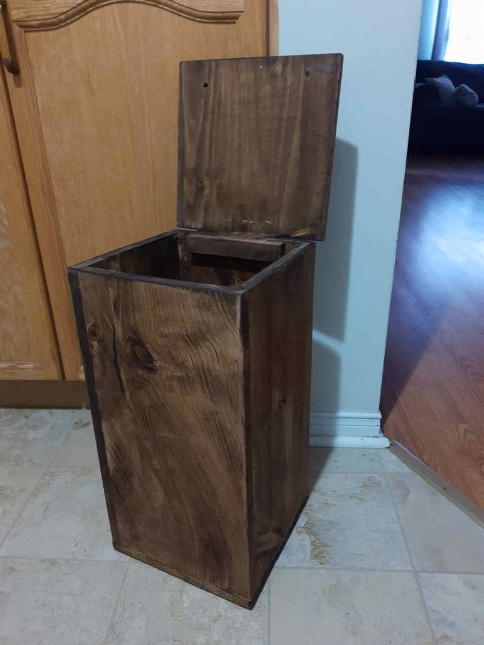 Handmade Recycled Wood Waste-Bin with a LID, Trash Bin