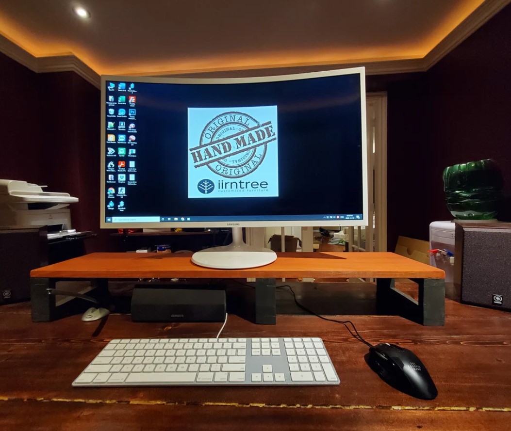 Monitor Stand Desk Shelf Bewood - Black - Walnut - Long