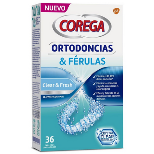 Corega ortodoncias & ferulas 36 tabletas limpiadoras