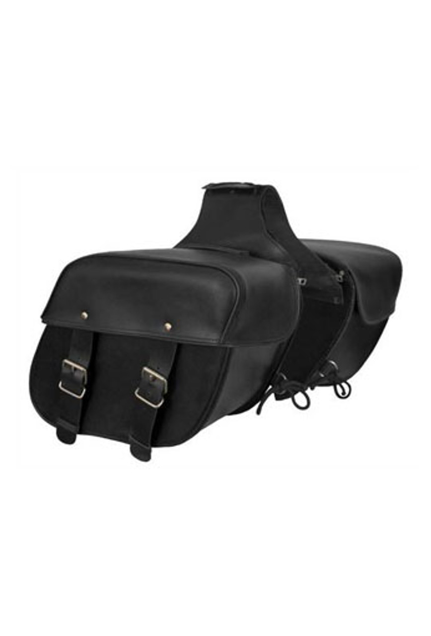 black leather motorcycle saddlebags