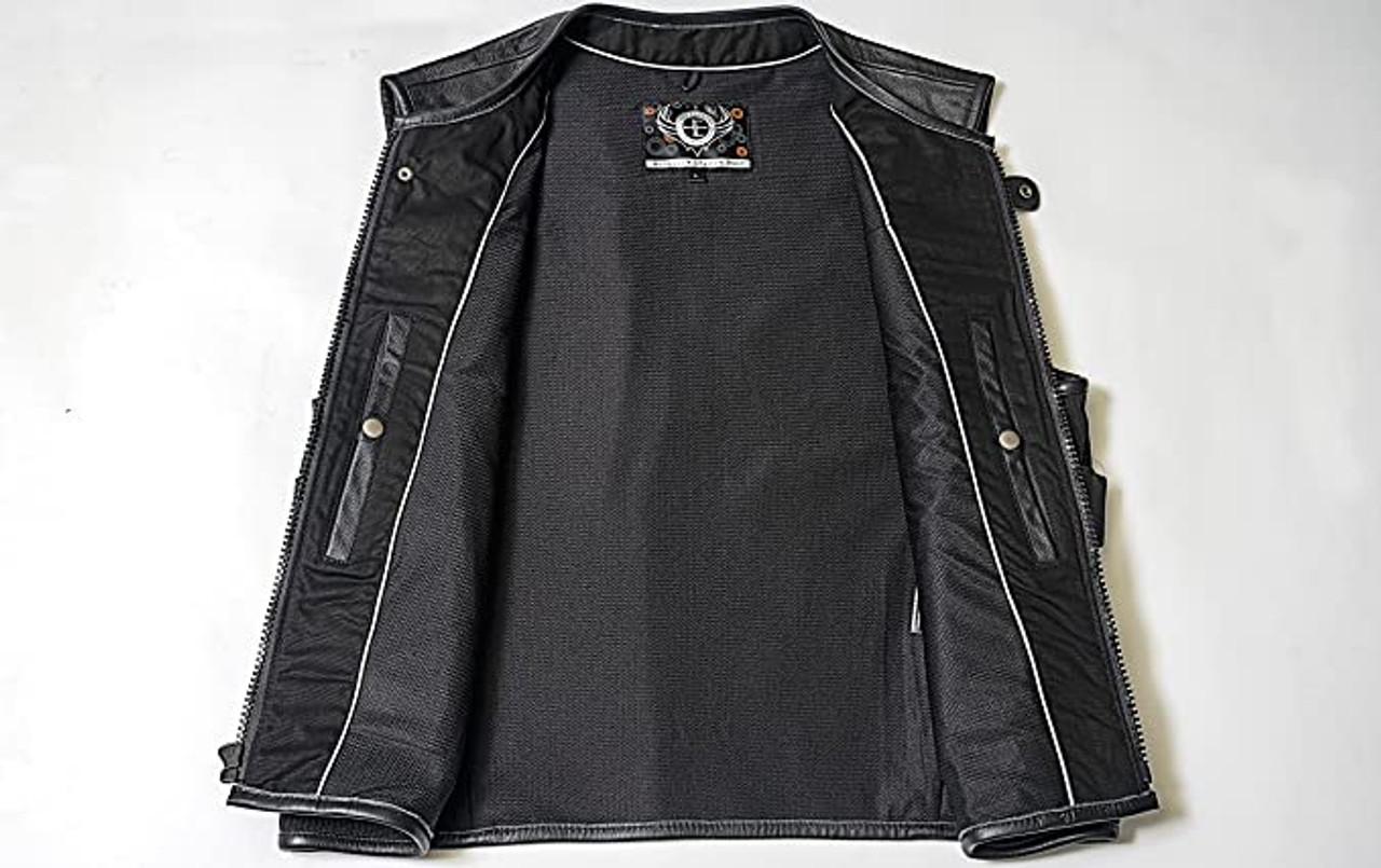True Element Mens Swat Team Style Leather Motorcycle Vest w/Side Adjust.  (S-5XL)