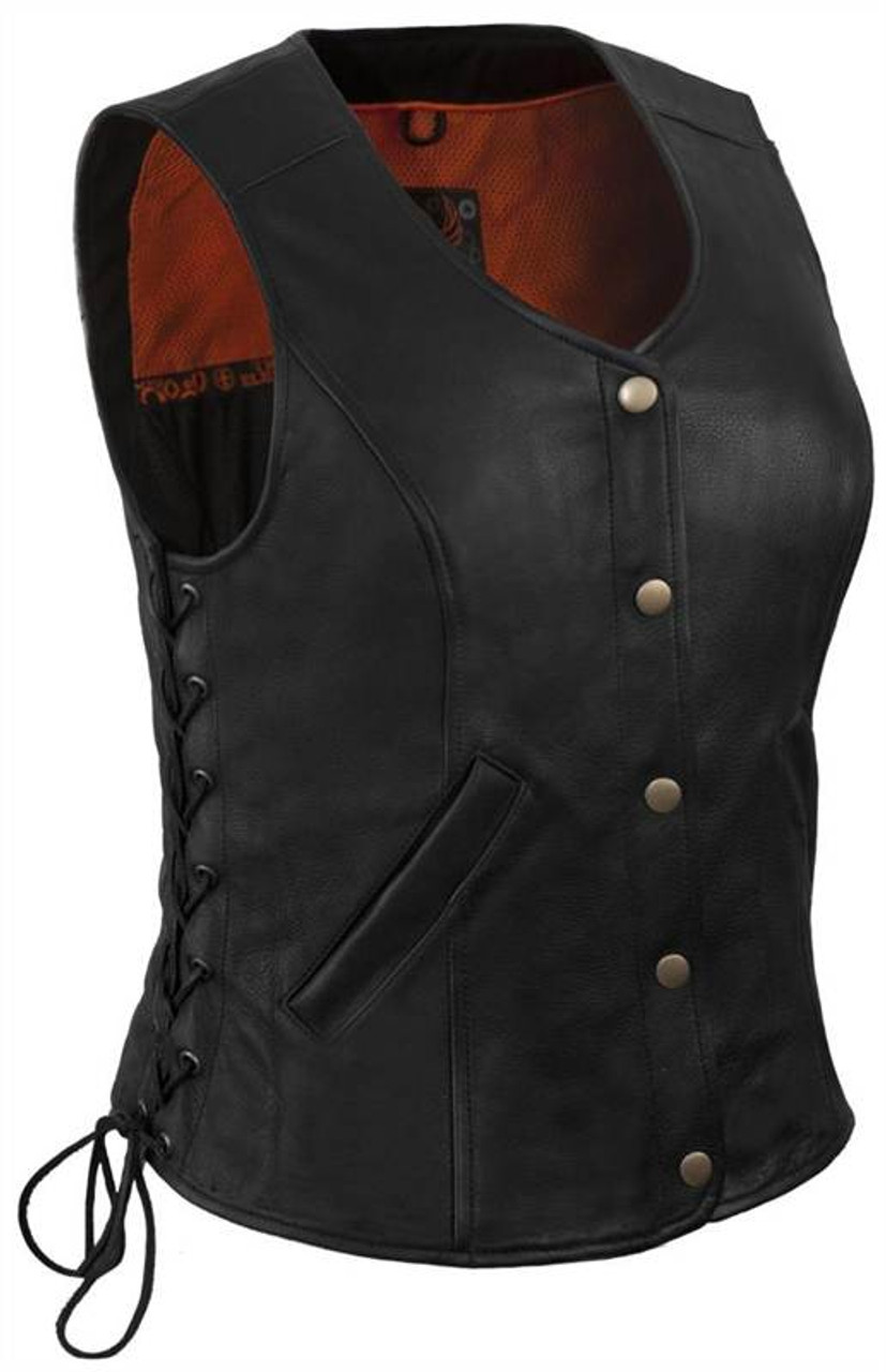 True Element Womens Longer Length Motorcycle Leather Vest With