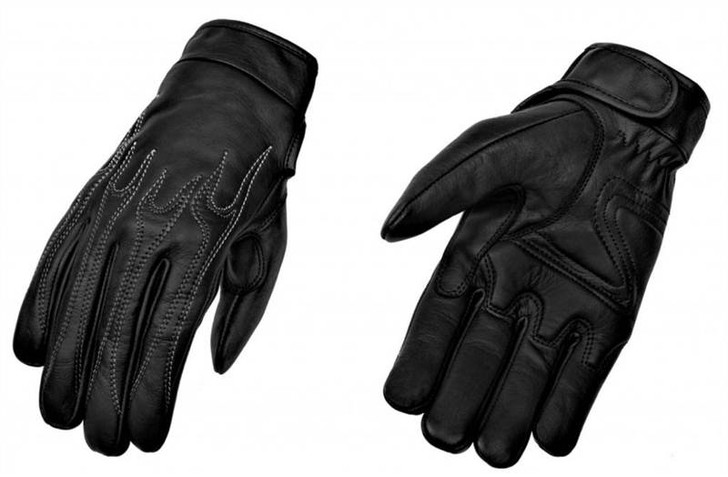 True Element Mens Embroidered Flame Design All-Weather Motorcycle Driver Glove (Black, Sizes S-2XL)