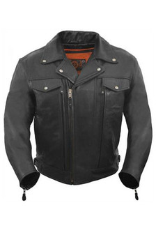 True Element Mens Premium Asymmetrical Leather Motorcycle Jacket with Utility Pockets (Black, Sizes S-5XL)