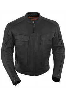 True Element Mens Premium Vented Scooter Style Collar Leather Motorcycle Jacket with Utility Storage Pockets (Sizes S-5XL)