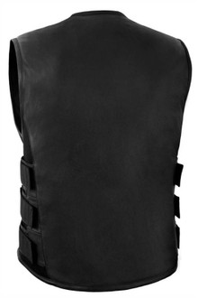 True Element Mens Swat Team Style Leather Motorcycle Vest with Side Size Adjustment (Black, Sizes S-5XL)