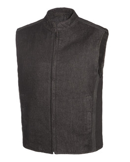 True Element Mens Scooter Collar Denim Club Style Vest with Leather detail and Concealed Carry Pockets (Black, Size S-5XL)