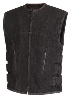 True Element Mens Black Denim SWAT style Vest with Adjustable Side Straps (Size S-5XL)