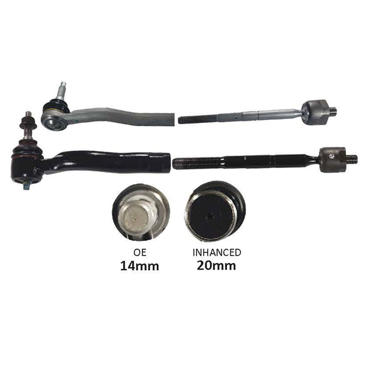 44-2731 - 2021-2026 Ford Bronco Oversized Upgrade Replacement Front Inner & Outer Tie Rod Kit Comparison to OEM