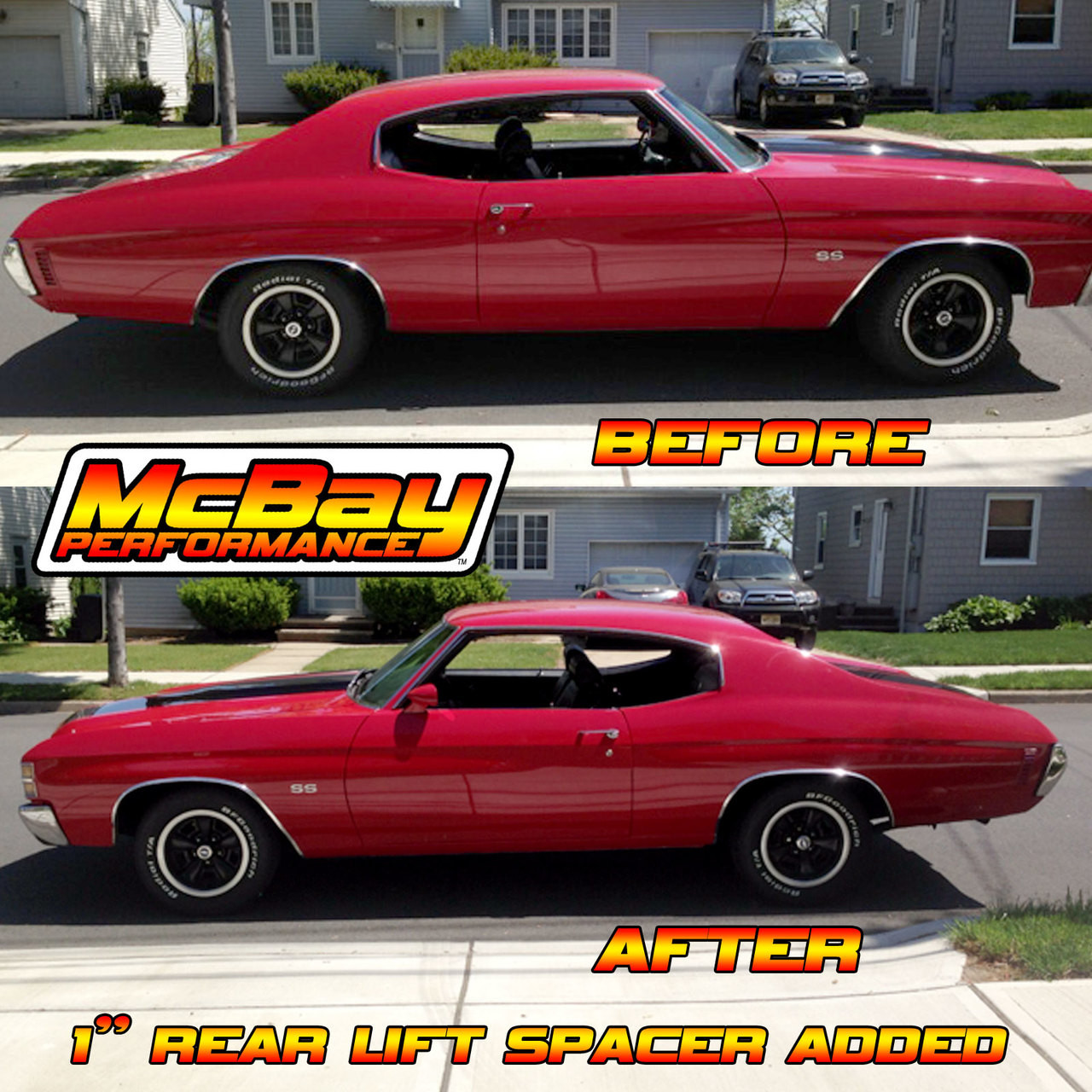 MP1627 - 1" Rear Coil Spring Spacer Lift Installed on a Chevelle | McBay Performance