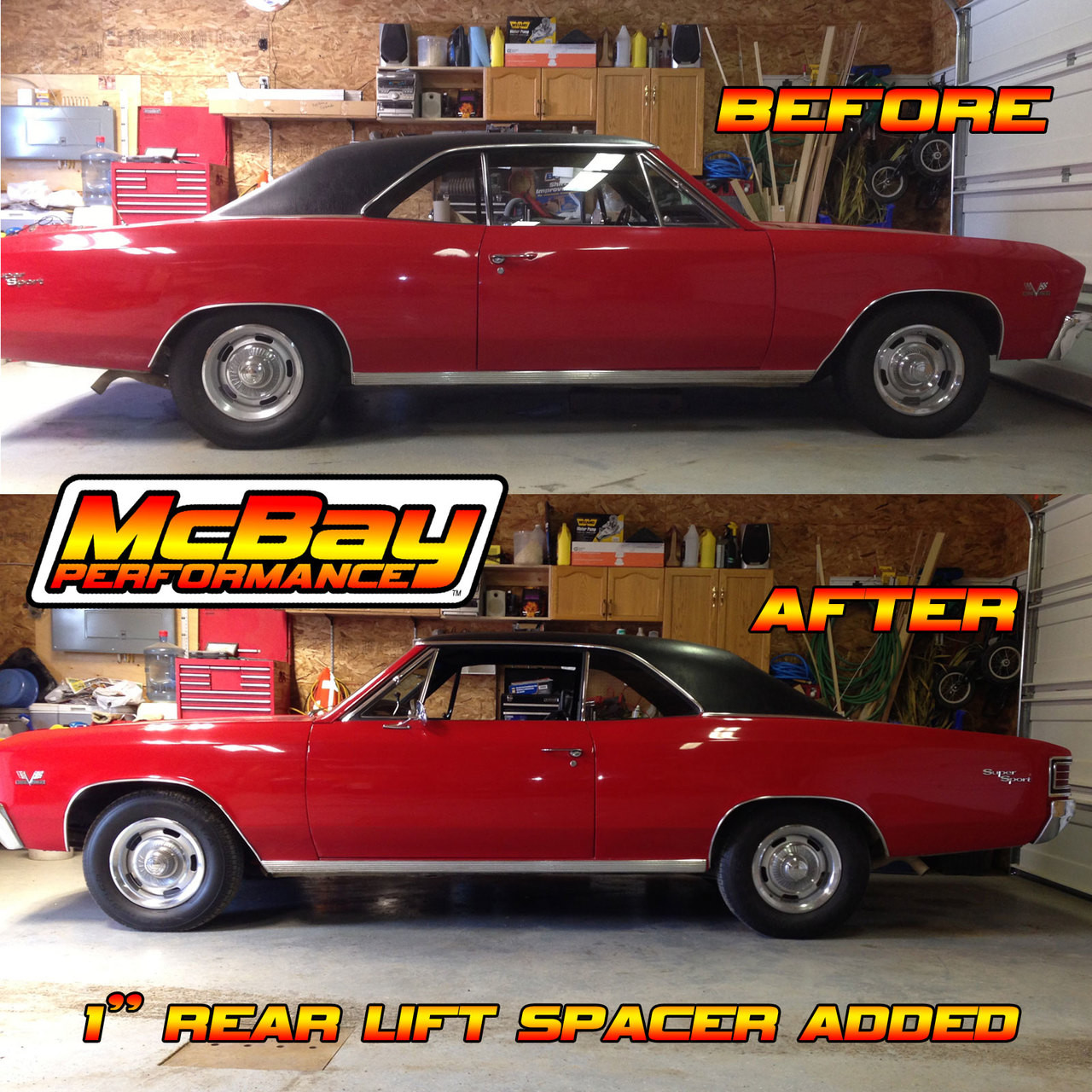 MP1627 - 1" Rear Coil Spring Spacer Lift Installed on a Chevelle | McBay Performance