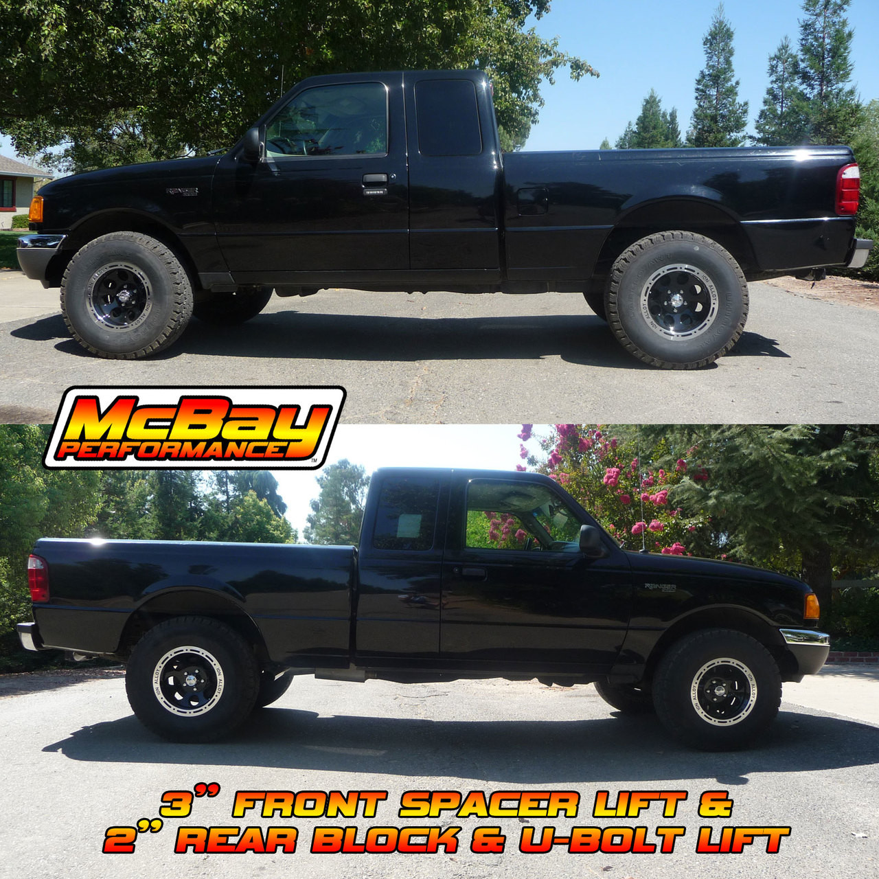 MP-F2001 - 2" Rear Block & U-Bolt Kit Installed on a 2WD Ford Ranger | McBay Performance