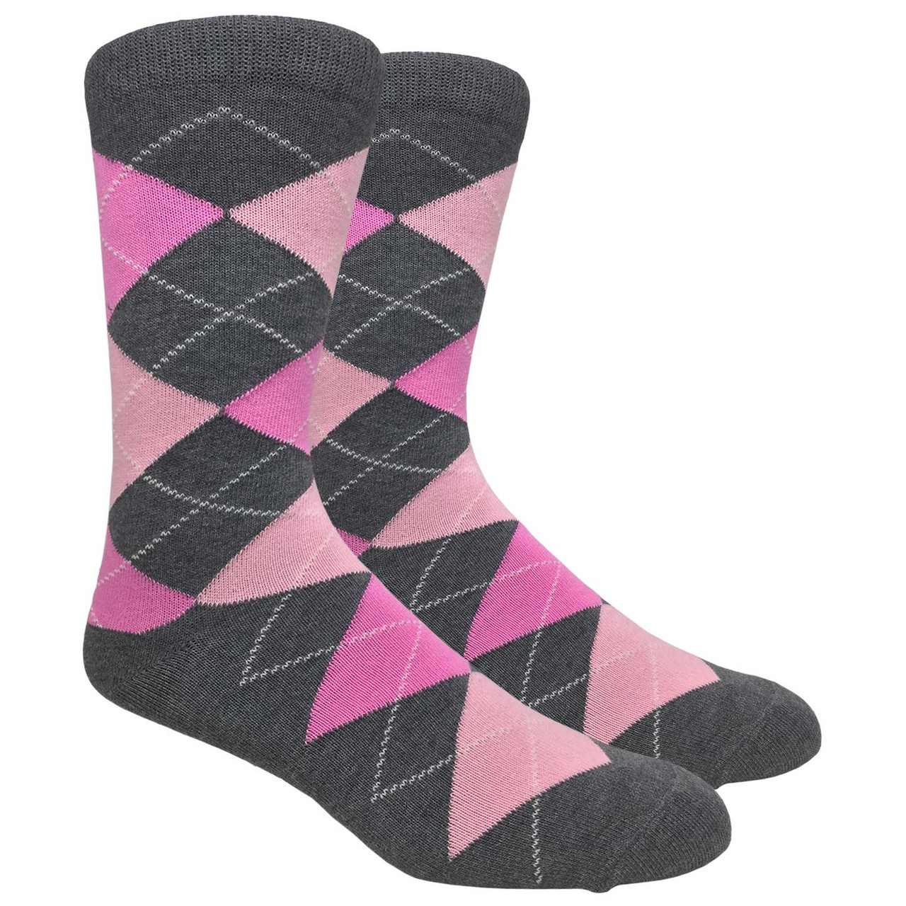 Finefit Black - Charcoal Heather Argyle Dress Socks / Big & Tall 13-15 (AD001) - 1 Dozen