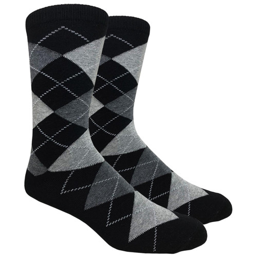 FineFit Black - Navy Argyle Dress Socks / BIG & TALL 13-15 (AD002