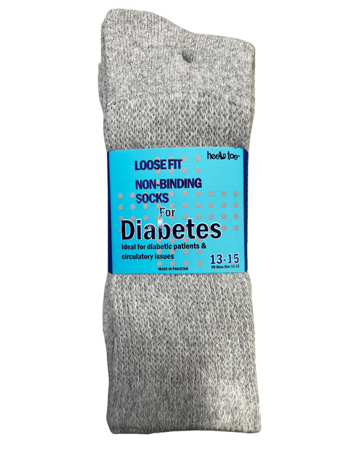 Heel & Toe Diabetic Crew Socks - Grey (13-15) - 1 dozen
