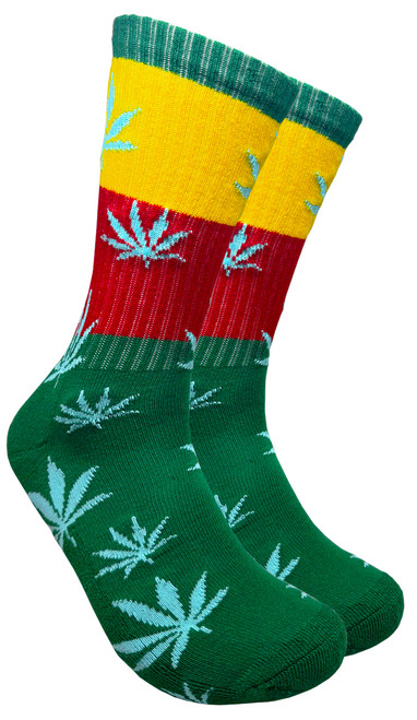 Mad Toro Leaf Design Crew Socks - Rasta Theme