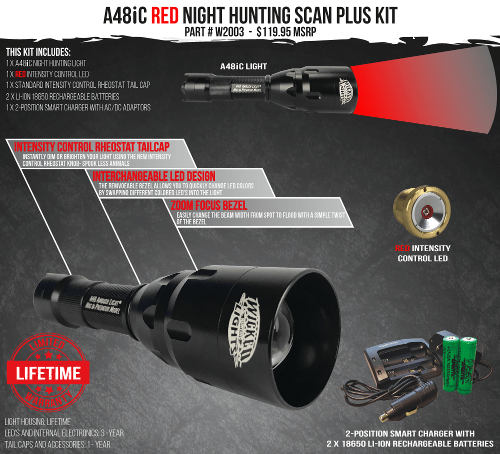 Wicked Lights A48iC RED Scan Plus Night Hunting Light Kit for coyotes