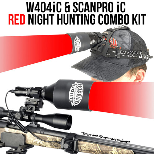 WICKED LIGHTS® W404IC & SCANPRO® IC GEN2 HEADLAMP RED LED NIGHT HUNTING KIT FOR COYOTE, HOG, PREDATOR