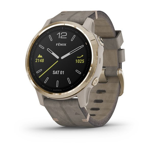 fenix 6S Sapphire, Light Gold-tone with Shale Gray Leather Band