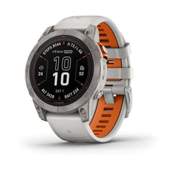 Fenix® 7 Pro – Sapphire Solar Edition, Titanium with Fog Gray/Ember Orange Band