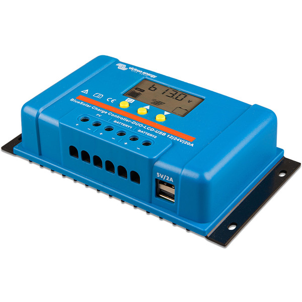 Victron BlueSolar PWM Charge Controller (DUO) LCD  USB Charge Control - 12\/24VDC - 20A [SCC010020060]