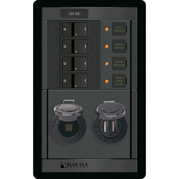 Blue Sea 1495 - 360 Panel - 4 Position 12V w\/Dual USB  12V Socket [1495]