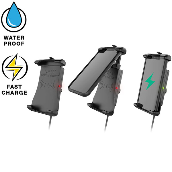 RAM Mount Quick-Grip 15W Waterproof Wireless Charging Holder w\/Charger [RAM-HOL-UN14WB-V7M-1]
