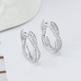 Silver Hoop Earrings with CZ Crystals - Twisted Design - Top View