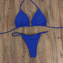 Blue Attractive Micro Bikinis Set with High Cut Bottoms