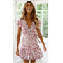 Pink Flowers Boho Style V Neck Dress - Summer of Love Design