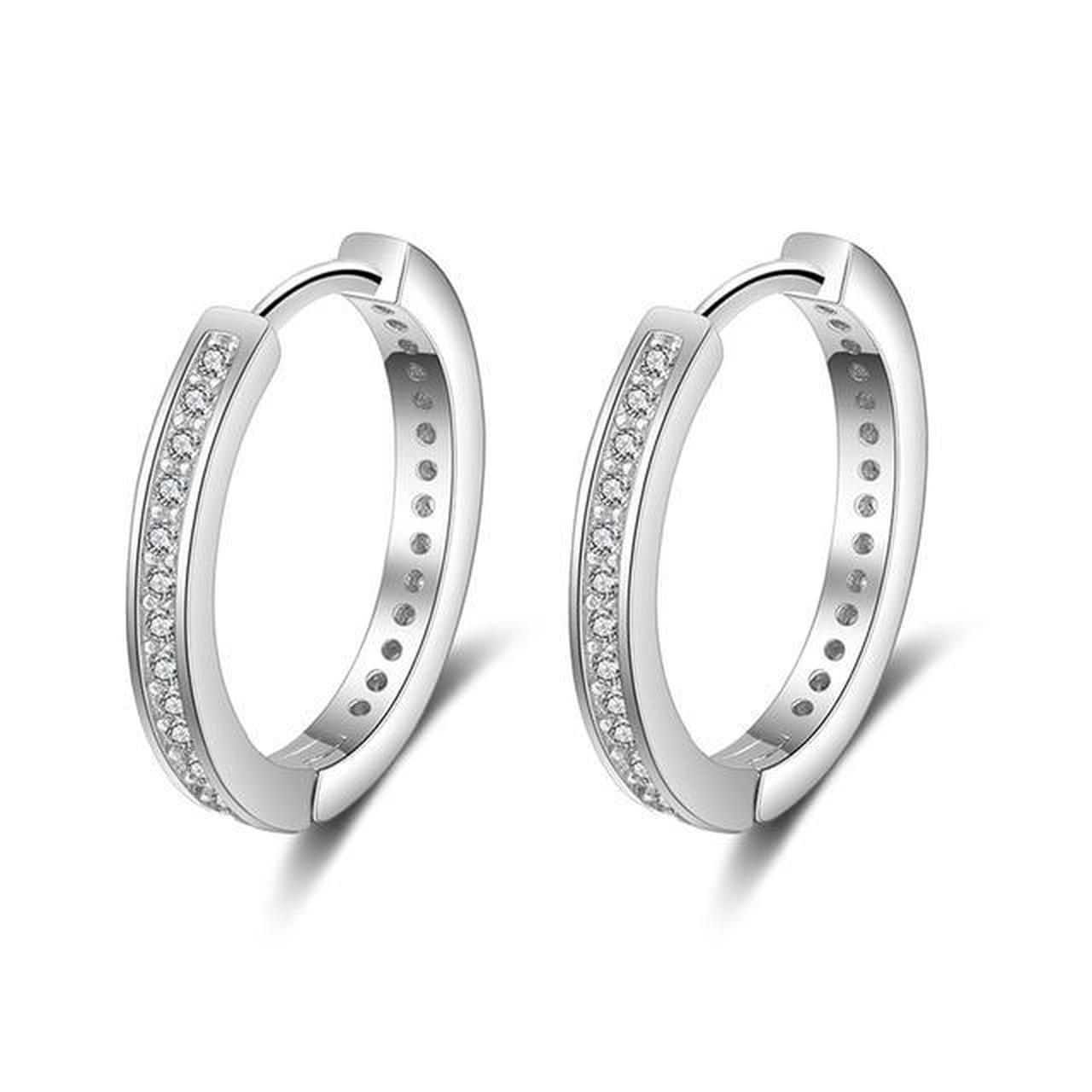 Shop Inspo Style - 925 Sterling Silver Jewellery - Silver Earrings with CZ Crystals - Round Hoop Design