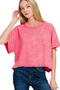 Acid Washed Round Neck Cropped Tee