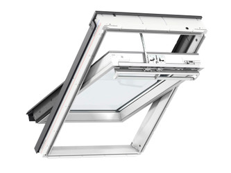 VELUX White Painted Pine Centre Pivot Electric Roof Window  -  CK04 55cm (W) x 98cm (H)