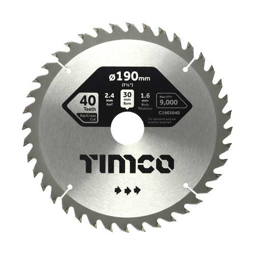 TCT Circular Saw Blade [190 x 30 x 40T] - [Clamshell] 1 Each