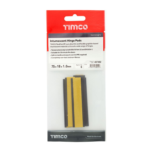 Intumescent Hinge Pads [75 x 18 x 1.0mm] - [TIMpac] 6 Pieces