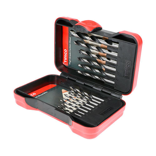 HSS Brad Point Wood Bit Set - [Case] 15 Pieces