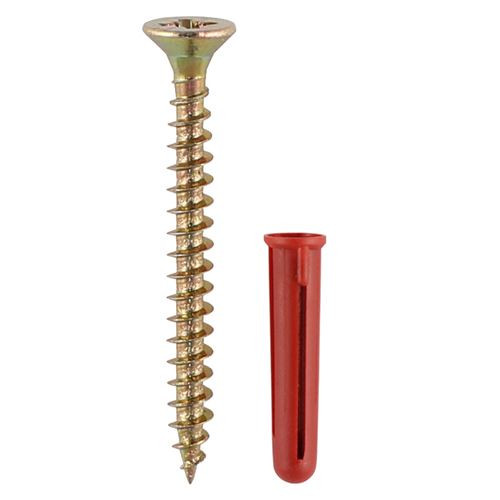 Screws & Red Plastic Plugs [30mm Red Plug, 4.0x40 Screw] - [TIMbag] 200 Pieces
