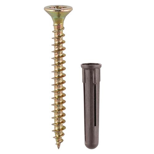 Screws & Brown Plastic Plugs [35mm Brown Plug, 5.0x50 Screw] - [TIMbag] 125 Pieces