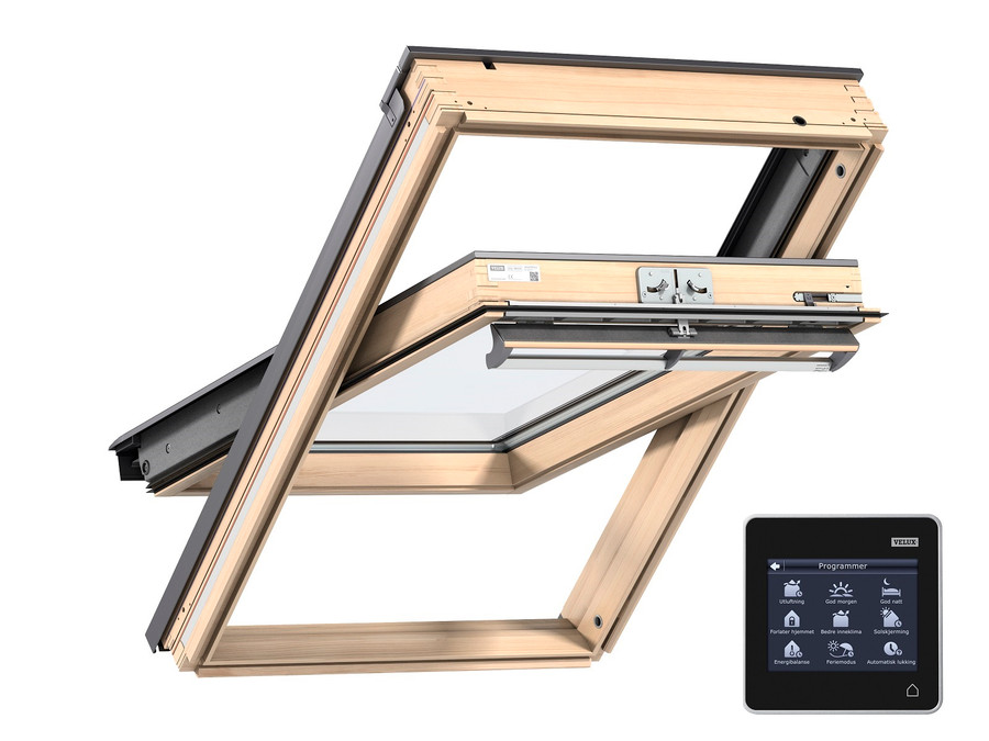 VELUX INTEGRA Solar Centre-Pivot Lacquered Pine Roof Window GGL PK10 306630