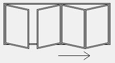 4 doors: 1 sliding to the left 3 sliding to the right