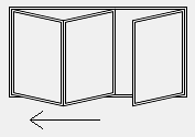 3 doors: 2 sliding to the left 1 sliding to the right