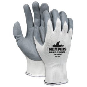15 Gauge White Nylon Shell Gray Nitrile Foam Coated Palm And Fingertips - Medium