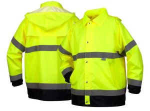 Ansi Type R Class 3 Waterproof Hi-Vis Breathable Polyester With Polyurethane Coating, Sewn And Sealed Waterproof Seams, Elastic Cuffed Rain Coat - L