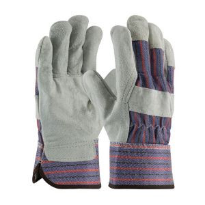 Economy - Shoulder Leather Palm Rubberized Safety Cuff Glove - Blue/Red Fabric: Small