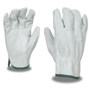 Economy Split Leather Driver, Unlined, Shirred Elastic Back, Keystone Thumb, Gray Color