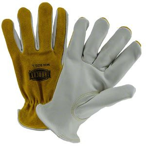 Grain Palm/Split Back Drivers: Premium Grain Cowhide Palm, Bourbon Color Split Cowhide Leather Back Of Hand, Keystone Thumb (Must Order Qty Of 12 )(72 Case)