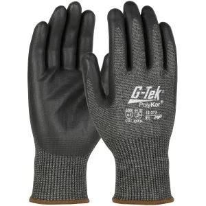 G-Tek Gray Polykor Blended Glove With Black Nitrile Coated Foam Grip On Palm &amp; Fingers Cut Level 7 Touchscreen Compatible Small