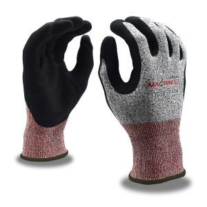 Machinist: 13-Gauge, Salt &amp; Pepper Hppe/Glass Fiber Shell, Black Foam Nitrile Palm Coating *Cut Level 4* Large