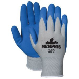 Nxg Work Gloves 13 Gauge Gray Nylon Shell Blue Foam Latex Palm And Fingertips - Medium